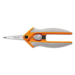 Fiskars® Easy Action Micro-Tip Scissors, Pointed Tip, 5" Long, 1.75" Cut Length, Gray Straight Handle