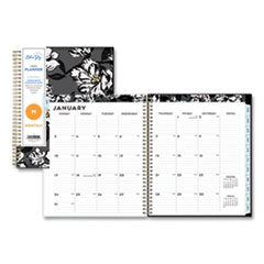 Blue Sky® Baccara Dark Monthly Planner, Baccara Dark Floral Artwork, 10 x 8, Gray/Black/Gold Cover, 2023